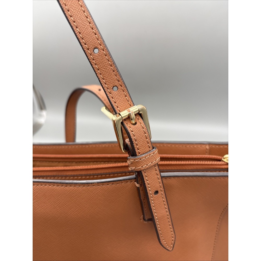 Tory Burch York Gold Buckle Saffiano Tan Leather Tote Brown Lg Carryall‎ HYS001 - Picture 15 of 16